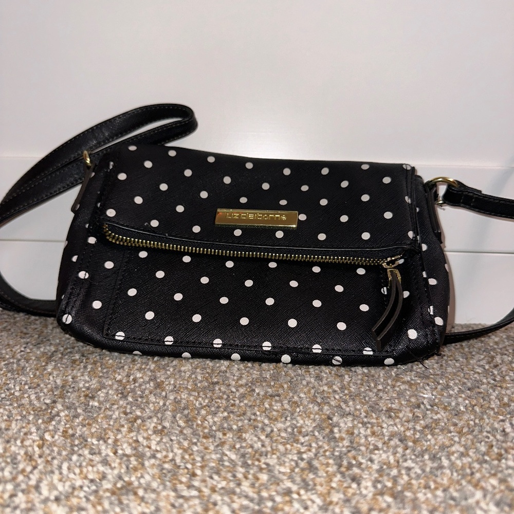 Liz Claiborne B&W Polka Dot Crossbody Purse